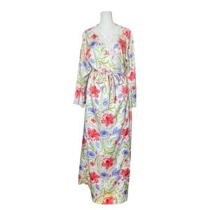 Cabernet Women’s Satin Lace Long Robe Size S Floral Belted Sleepwear Loungewear